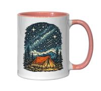 Camping Under a Star Filled Sky Ceramic Tea Coffee Mug Pink