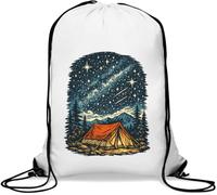 Camping Under a Star Filled Sky Gym Sack Casual Drawstring Bag White