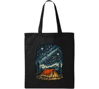 Camping Under a Star Filled Sky Natural Cotton Tote Bag Black