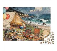 Camping Under The Starlight 1000-Piece Premium Cardboard Coastal Beach Camp Jigsaw Bundle, Educational Challenge, Stress Relief, Gift for Senior Enthusiasts 52x38cm/1000pcs