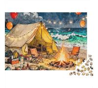 Camping Under The Starlight Premium Cardboard 1000 Piece Beach Camp Bonfire Puzzle, Educational Game Adults, Stress Relief, Birthday Gift & Wall Decor for Enthusiasts 38x26cm/1000pcs