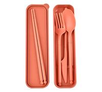 Camping Utensil Set, Reusable Utensils Set with Case, Plastic Cutlery Set Forks Spoon Tableware Chopsticks, Portable Cutlery Set for Travel Picnic Camping or Daily Use (Orange)