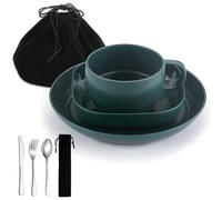 Camping utensils set, ReaNea Camping Plates And Bowls Set With Coffee Mug, Travel Cutlery Set Include Spoon, Fork, Knife for Home, Poolside, Outdoor, Picnic, Camp