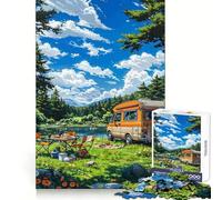 Camping Van by Lake Anime Style 1000 Piece Jigsaw Puzzles for Teenagers Critical Think Time Well Spent Firm Fit Unique Xmas Gift (38x26cm)