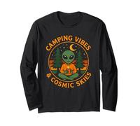 Camping Vibes Cosmic Skies Funny Alien Coffee Forest Design Long Sleeve T-Shirt