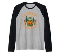 Camping Vibes Cosmic Skies Funny Alien Coffee Forest Design Raglan Baseball Tee
