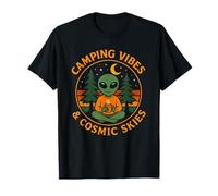 Camping Vibes Cosmic Skies Funny Alien Coffee Forest Design T-Shirt