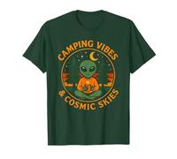 Camping Vibes Cosmic Skies Funny Alien Coffee Forest Design T-Shirt