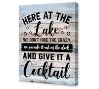 Camping Wall Art,Here at the Lake We Don't Hide the Crazy Canvas Wall Decor,11x15 Inch RV Wall Art for Inside Camper Cabin Lake House,Campers Gifts
