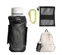 Camping Water Bottle Holder Pouch with Carabiner Foldable Mesh Holder Bag, Adjustable Drawstring Open Top for Fishing, Hunting, Backpack, Outdoor Cycling, Hiking, Camping Running (Black)