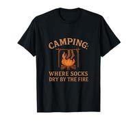 Camping: Where Socks Dry by the Fire Retro Camp Art T-Shirt