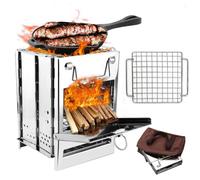 Camping Wood Burning Stove, Portable Folding Camp Stove Collapsible Backpacking Stove Stainless Steel Campfire Stove for Outdoor Cooking Picnic Hiking BBQ (Sliver-Large)