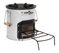 vidaXL Camping Wood Stove Silver Steel Charcoal Grill Fireplace Fire Basket