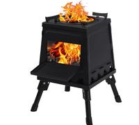 Camping wood stove, This foldable wood-burning stove is suitable for camping, fishing, heating, and cooking.(Black,Small)