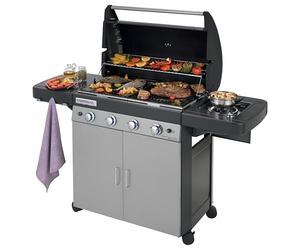 Campingaz 4 Series Classic LS Plus Gas BBQ 4 Burner Gas Barbecue Grill 12.8 KW Power Instaclean Easy Cleaning System Cast Iron Grid and Griddle with Side Burner, Black/Grey, 160 x 59.8 x 115.6 cm
