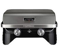 Campingaz Attitude 2100 LX Gas Grill, Portable Table Top Grill, 2 Steel Burners, 5 KW Power, Camping Gas Barbecue with Lid, Thermometer, Cast Iron Grill Grid and Plancha