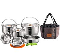 CAMPINGMOON 16PCS Camping Cookware Set Stainless Steel Outdoor Nesting Cooking Mess Kit Pots Pans Bowls with Storage Carrying Tote Bag MC240