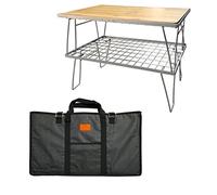 CAMPINGMOON 2Pcs Stainless Steel Foldable Camping Grill Outdoor Multipurpose Stacking Storage Rack with 1pc Removable Bamboo Board, Storage Bag T-230A-2TP