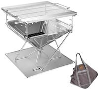 CAMPINGMOON 3 in 1 Stainless Steel Folding Portable Fire Grill, 16 Inch Flat Size Heavy Duty Fire Pit for Burning Wood Burning Camping Stove Adjustable Height for Backyard