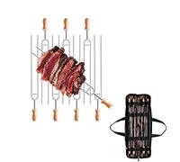 CAMPINGMOON 8pcs set 13.8-inch Long Stainless Steel Double Prong BBQ Skewers with Wood Handle and storage bag MK-8