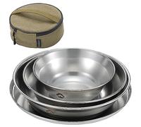 CAMPINGMOON Camping Tableware Set Stainless Steel Camping Plates Bowl Stackable Outdoor Dinnerware Canvas Carry Case Camping Hiking Picnic (4, Silver)