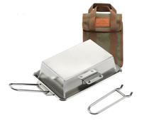 CAMPINGMOON Grill Griddle Plate for Camping Grilling 304 Stainless Steel DO-21,DO-2117 L 8.3'' x W 5.5'' x T 0.16'' Extra-thick with Removable Handle (Plate with Cover (DO-2117))