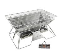 CAMPINGMOON Large Portable Campfire Fire Pit BBQ Grill Stainless Steel Foldable Collapsible Wood Burning Charcoal Grill for Heavy Duty Outdoor Cooking RV Camping, 20x13-inch, with Carry Bag MT-3