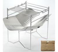 CAMPINGMOON Portable Camping Grill Fire Pit, A4 Size Foldable Stainless Steel Backpacking Grill, Campfire Stand for Solo Camping, Wood Burning, Outdoor Cooking, Carry Bag included,Solo-A4G