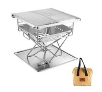 CAMPINGMOON Portable Charcoal Grill 9.65 Inch Stainless Steel Tabletop Grill Fire Pit 3 Level Adjustable Height Grill for Camping Outdoor Cooking Barbecue Carry Bag X-MINI-PRO