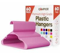 Campior Premium Clothes Hangers - Space-Saving Slim Design, Lightweight and Durable Plastic with Smart Shoulder Grooves, Versatile Usage for Organizing Laundry, Coats, and Clothes, Pink, Pack of 60