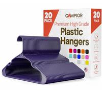 Campior Premium Clothes Hangers - Space-Saving Slim Design, Lightweight and Durable Plastic with Smart Shoulder Grooves, Versatile Usage for Organizing Laundry, Coats & Clothes, Purple, Pack of 20