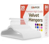 Campior Premium Velvet Non-Slip Hangers for Clothes - Heavy Duty Coat Hanger Set with 360° Swivel Hook, Lightweight, Luxurious Velvet Finish, Versatile Hangers for Any Closet, Pack of 20 - White