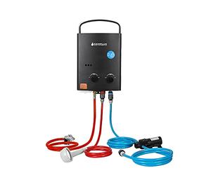 Camplux 5 litres Portable Gas Water Heater with 6L Water Pump Pack, Black