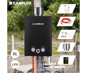 CAMPLUX 6L Instant Gas Hot Water Heater Tankless Boiler LPG Propane w/ Rain Cap