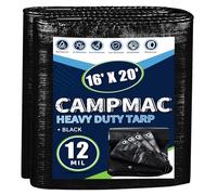 CAMPMAC Black Tarps Heavy Duty Waterproof 16x20, 12 Mil Thick, High Durability, Rip and Tear Resistant with Metal Grommets Every 20 Inches