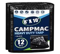 CAMPMAC Black Tarps Heavy Duty Waterproof 8x10, 12 Mil Thick, High Durability, Rip and Tear Resistant with Metal Grommets Every 20 Inches
