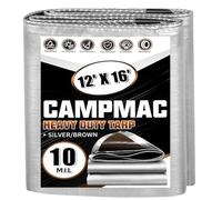 CAMPMAC Heavy Duty Tarp 12 X 16 Ft, 10 Mil Large Waterproof Tarps, High Durability, UV Resistant, Tear Resistant with Grommets Every 20 Inches for Outdoor (Silver/Brown - Reversible)