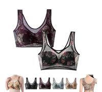 CAMPMINE ElleBloom - Ice Silk Lace Cooling Comfort Bra, Lace Buttonless Comfortable Bra Push-Up Lace Bra Miracharm Bras (2PCS*K,2XL)