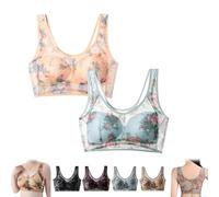 CAMPMINE ElleBloom - Ice Silk Lace Cooling Comfort Bra, Lace Buttonless Comfortable Bra Push-Up Lace Bra Miracharm Bras (2PCS*C,M)