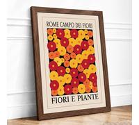 Campo dei Fiori Flowers Vintage Framed Wall Art Print A4 Walnut | Ready to Hang, Premium Gi Paper, Fade-Resistant Inks, Securely Packaged, UK Made