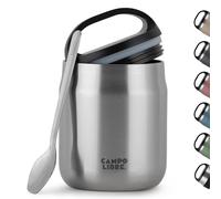 Campo Libre.® Food Flask 600ml - Thermo Lunch Box with Spoon, BPA-Free Hot & Cold Food Container for Soup, Porridge, Baby Food, Camping or School - Leakproof & Ideal for On-the-GO, Steel