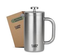 Campo Libre.® Giorgio. French Press, Coffee Press - 600ml Stainless Steel Cafetiere, Double-Wall Insulated, Plastic-Free, Thermal Coffee Maker with Spare Filter - Dishwasher safe - Recycled Steel.