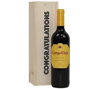 Campo Viejo Rioja Tempranillo Red Wine, 75 cl in a Congratulations Celebration Wooden Gift Box - Classic Red Wine Gift - Spanish Rioja