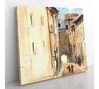 Camprodon, Spain by John Singer Sargent Classic Painting Canvas Wall Art Print Ready to Hang, Framed Picture for Living Room Bedroom Home Office Décor, 35x35 cm (14x14 Inch)