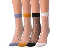 Campsis Fashion Sheer Lace Socks Colourful Transparent Thin Mesh Lace Silk Socks Cute Patterned Silk Laces See Through Sock Summer for Women and Girls (Pack of 4), colourful