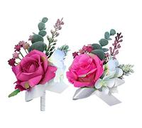 Campsis Wedding Corsage Boutonniere Set Pink Rose Flower Wrist Bride Buttonholes Flower Decor Bride Girls Lady Accessories for Prom and Dinner Party(2pcs), Pink-a, One Size