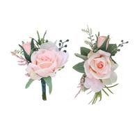 Campsis Wedding Wrist Corsage Boutonniere Set Pink Bride Floral Corsage Set Artificial Flower Bridesmaid Men Boutonniere Decoration for Women(2 Pcs)