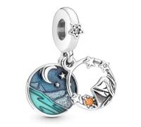 Campsite Camping under the Stars Charm 925 Silver Charm Compatible with Pandora Charms, Trollbeads, Chamilia, Biagi and Many Other UK Charm Bracelets.