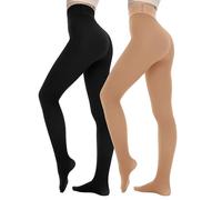 CAMPSNAIL 2 Pairs Fleece Lined Tights for Women Thermal Warm Stockings Ladies Thick High Waisted Leggings in Winter（Pure Black+Nude/XL）