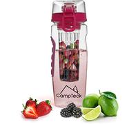 CampTeck 1 Litre 1000ml Fruit Infuser Water Bottle (BPA Free Tritan Plastic) with Leak Proof Lid + Lock & Carry Handle - Pink